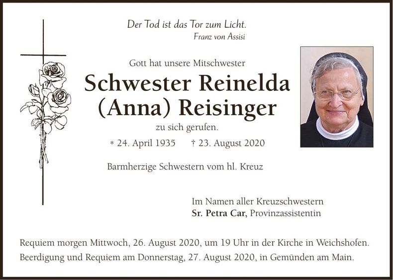 Traueranzeige Reinelda Reisinger