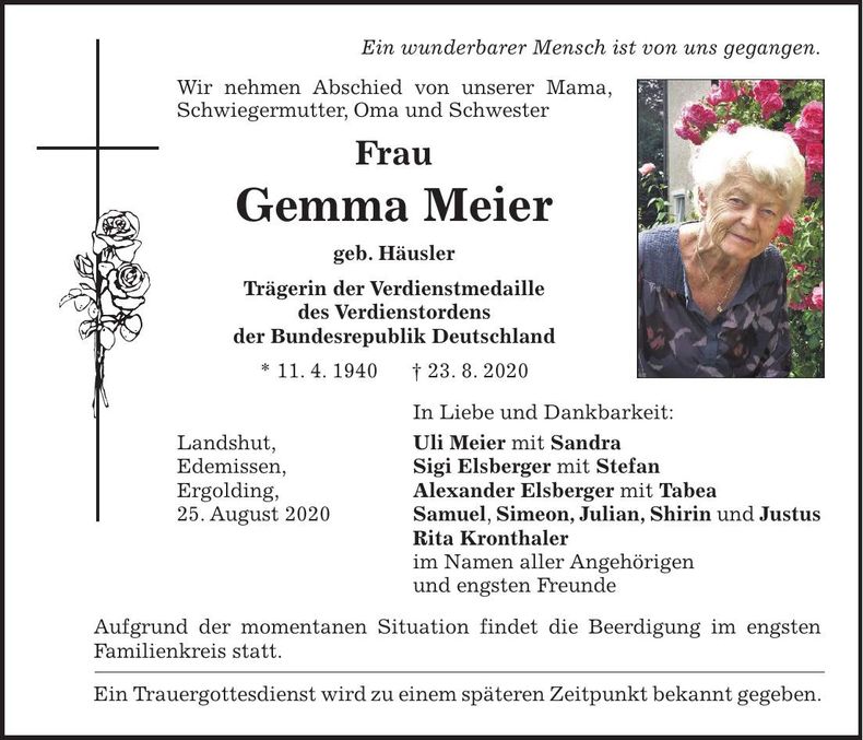 Traueranzeige Gemma Meier