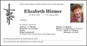 Traueranzeige Elisabeth Hirmer