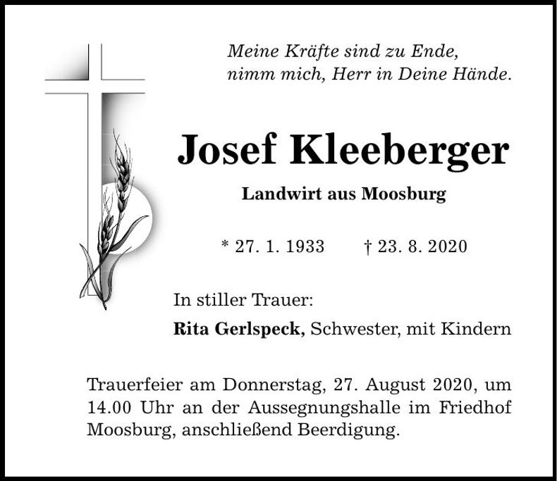 Traueranzeige Josef Kleeberger