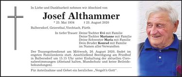 Traueranzeige Josef Althammer