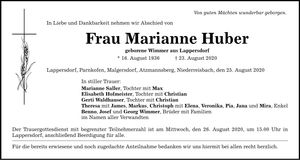 Traueranzeige Marianne Huber
