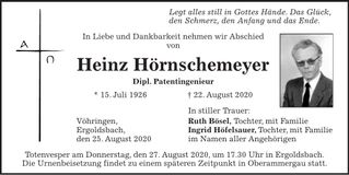 Traueranzeige Heinz Hörnschemeyer