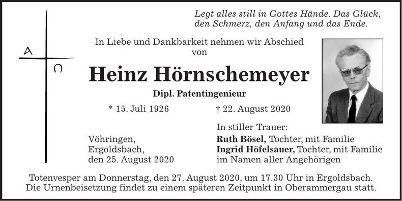 Traueranzeige Heinz Hörnschemeyer