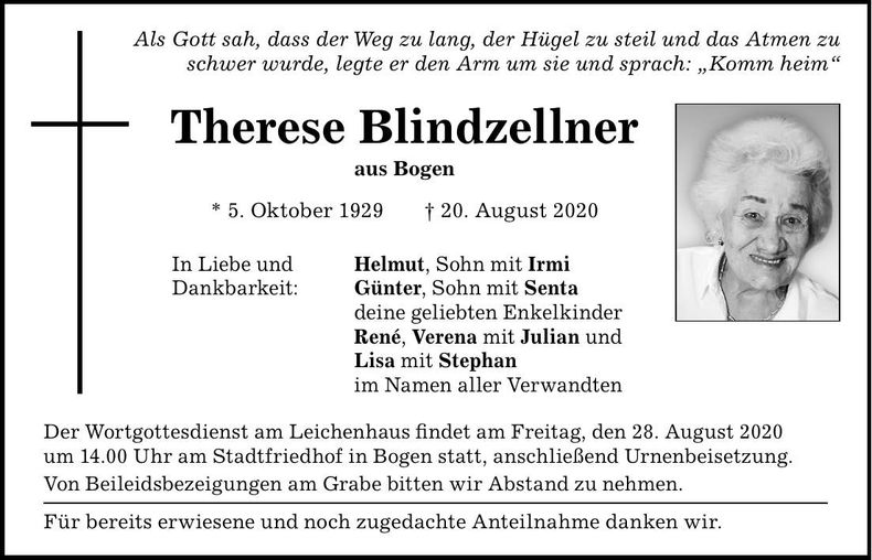 Traueranzeige Therese Blindzellner