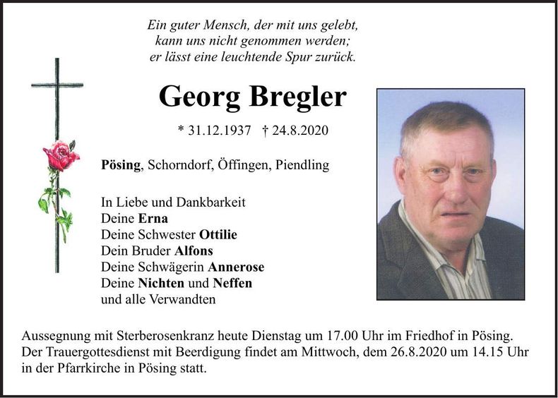 Traueranzeige Georg Bregler