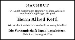 Traueranzeige Alfred Kettl