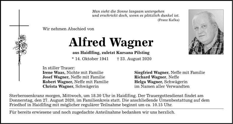Traueranzeige Alfred Wagner