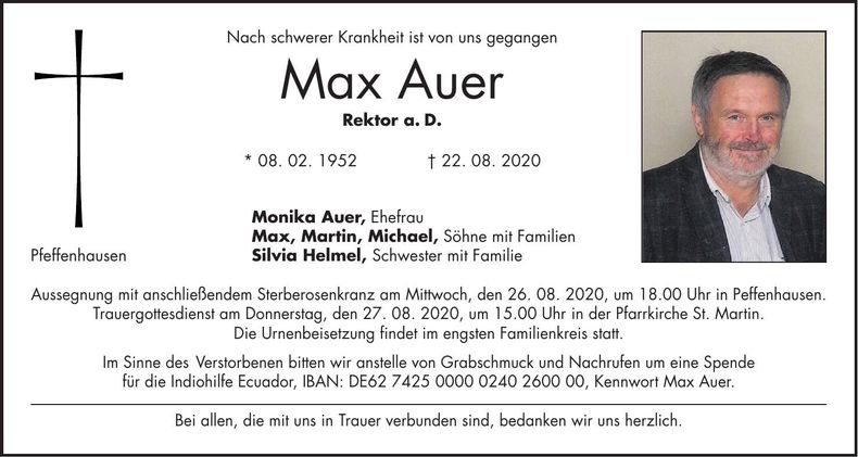 Traueranzeige Max Auer