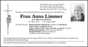 Traueranzeige Anna Limmer
