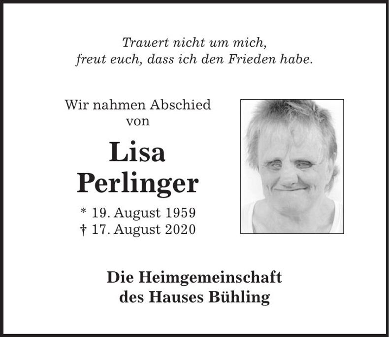 Traueranzeige Lisa Perlinger