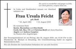 Traueranzeige Ursula Feicht