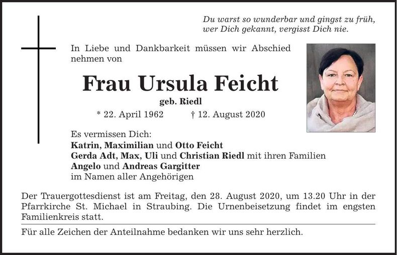 Traueranzeige Ursula Feicht