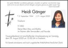 Traueranzeige Heidi Gänger