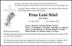 Traueranzeige Leni Stiel