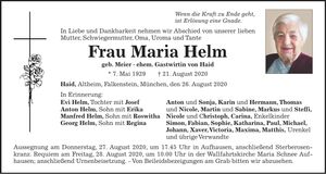 Traueranzeige Maria Helm