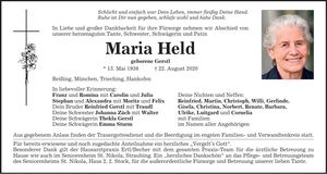 Traueranzeige Maria Held