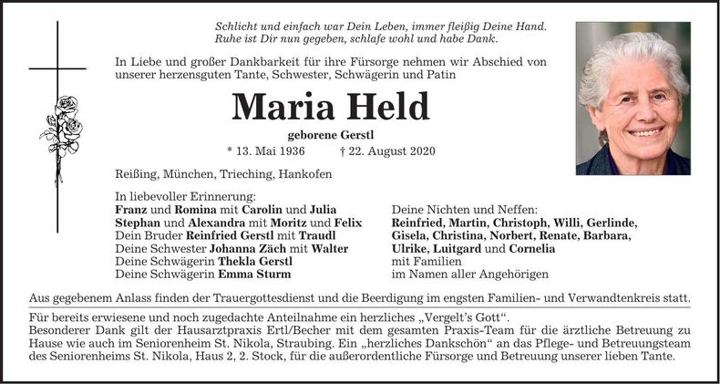 Traueranzeige Maria Held