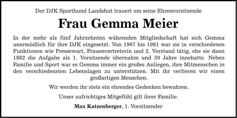 Traueranzeige Gemma Meier
