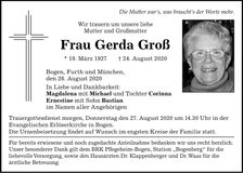 Traueranzeige Gerda Groß