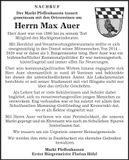 Traueranzeige Max Auer