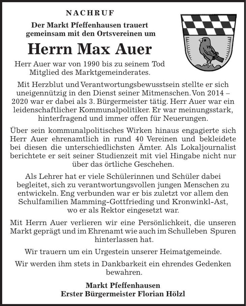 Traueranzeige Max Auer