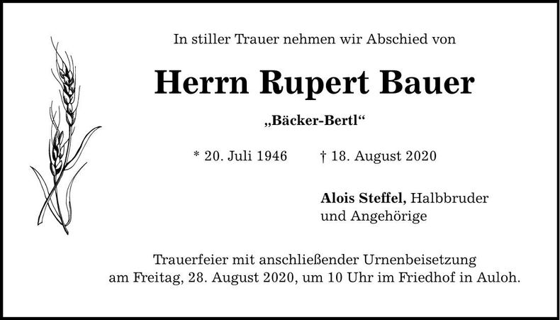Traueranzeige Rupert Bauer