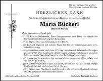 Traueranzeige Maria Bücherl