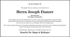 Traueranzeige Joseph Danzer