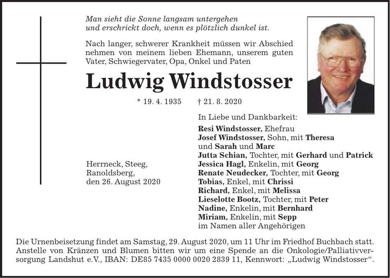 Traueranzeige Ludwig Windstosser