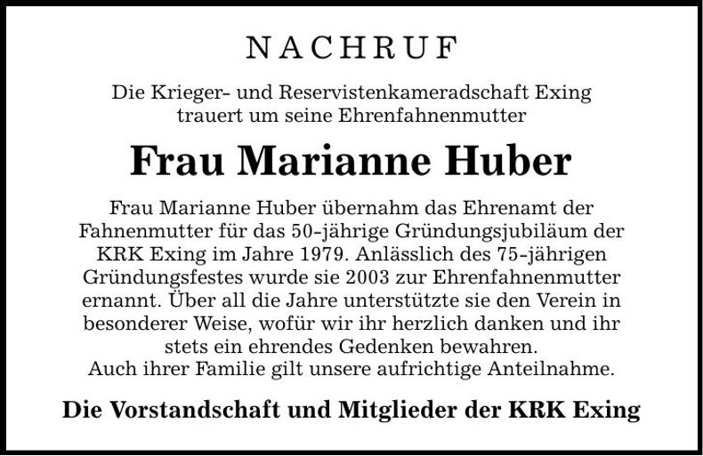 Traueranzeige Marianne Huber