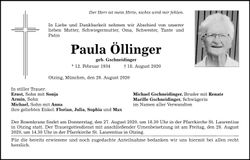 Traueranzeige Paula Öllinger