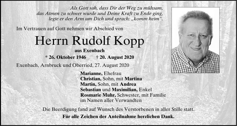 Traueranzeige Rudolf Kopp