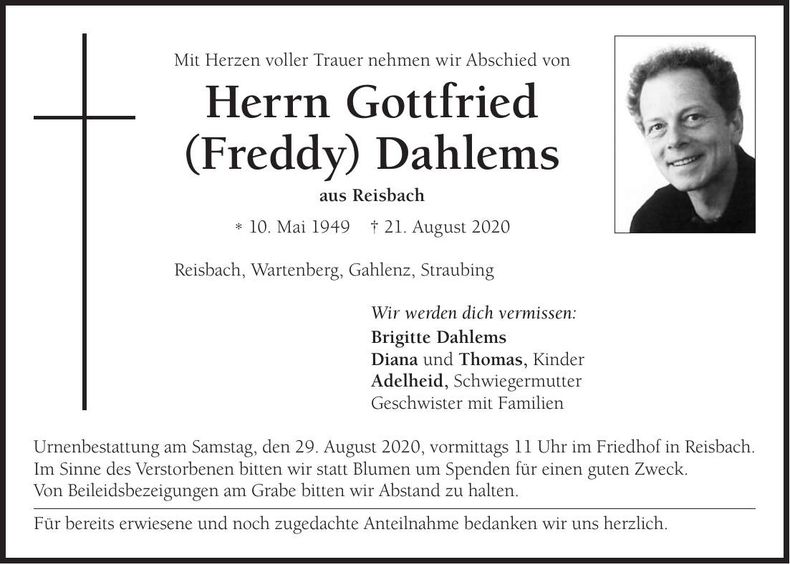 Traueranzeige Gottfried Dahlems