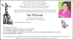 Traueranzeige Ida Wlassuk