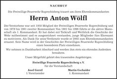 Traueranzeige Anton Wölfl