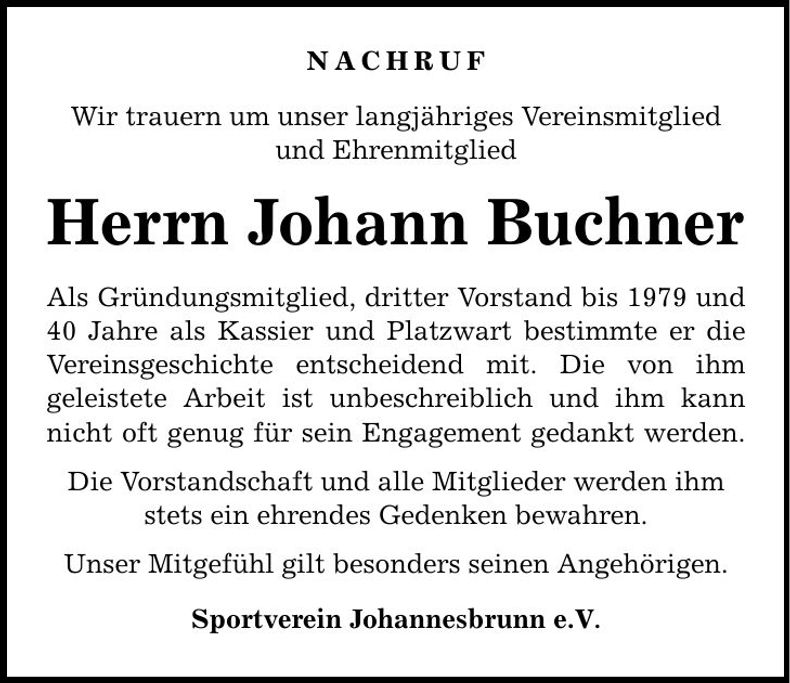 Traueranzeige Johann Buchner