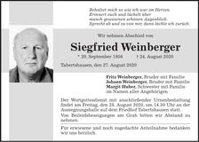 Traueranzeige Siegfried Weinberger