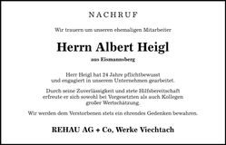 Traueranzeige Albert Heigl