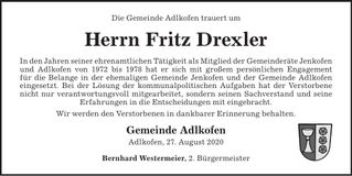 Traueranzeige Drexler Fritz