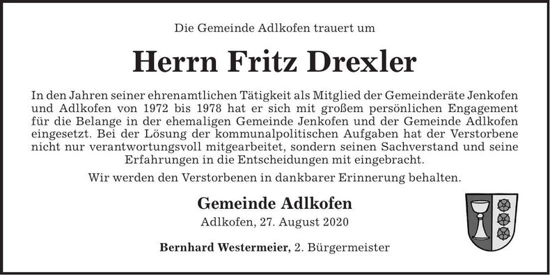 Traueranzeige Drexler Fritz