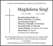 Traueranzeige Magdalena Siegl