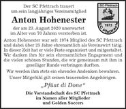 Traueranzeige Anton Hohenester