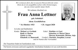 Traueranzeige Anna Lettner