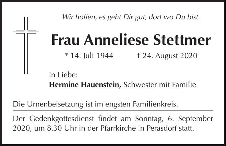 Traueranzeige Anneliese Stettmer