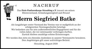 Traueranzeige Siegfried Batke