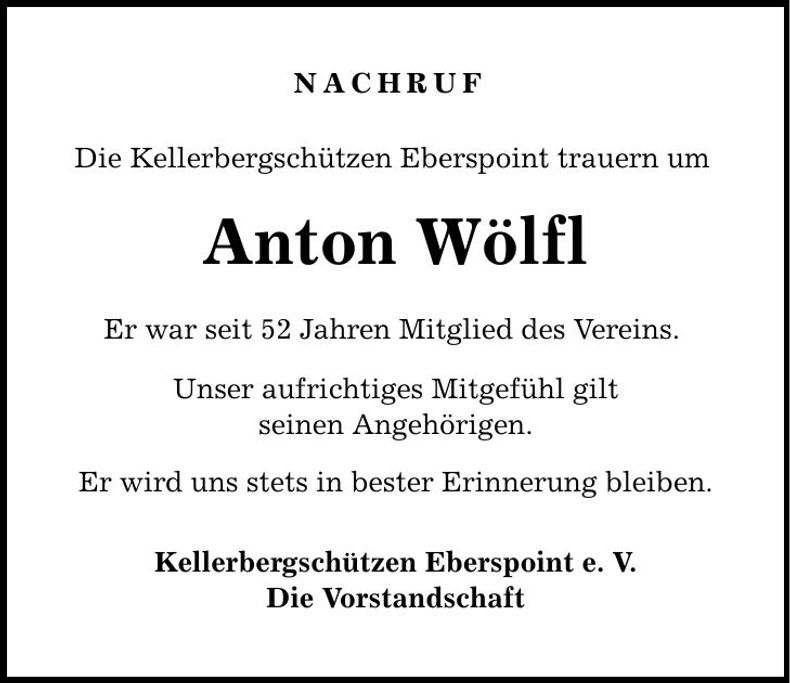 Traueranzeige Anton Wölfl