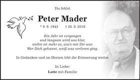 Traueranzeige Peter Mader