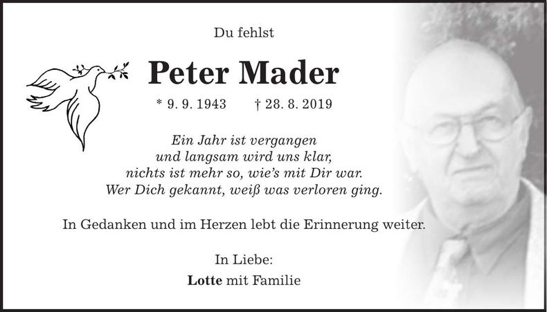 Traueranzeige Peter Mader