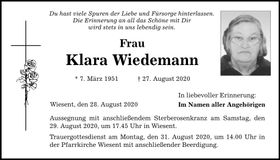 Traueranzeige Klara Wiedemann